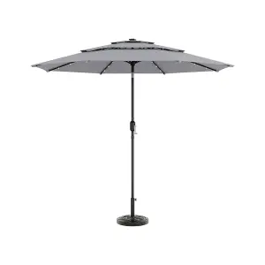 3-Tier Umbrella with Solar Lights and Black Concrete-Filled Patio Umbrella Stand