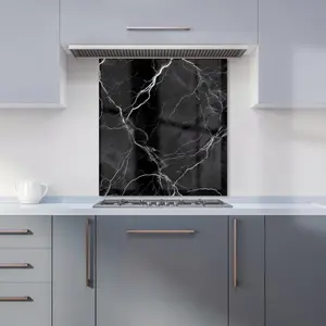 Black Marble Pattern Premium Glass Kitchen Splashback W900mm x H650mm