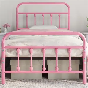 Yaheetech Pink 3ft Single Vintage Metal Bed Frame with High Headboard and Footboard