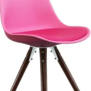 Soho Bright Pink Plastic Dining Chair with Pyramid Dark Wood Legs