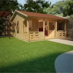 20ft x 16ft (5.95m x 4.75m) Leo 44mm Wooden Log Cabin (19mm Tongue and Groove Floor and Roof) (20 x 16) (20x16)