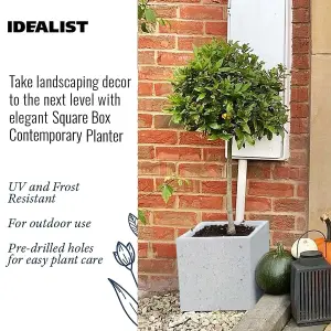 Set of 2 IDEALIST™ 50cm Large Square Planter, Garden Planters, Grey Marble Effect Flower Box, Outdoor Large Plant Pots, 126L