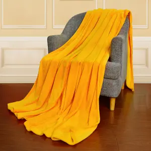 EHC Super Soft Fluffy Snugly Solid Flannel Fleece Throws for Sofa Bed Blankets, Yellow 200cm x 240 cm