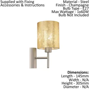 Ceiling Pendant Light & 2x Matching Wall Lights Champagne & Gold Fabric Shade