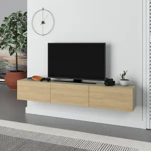 Decortie Francy Modern Wall Mounted TV Unit 55" Multimedia Centre Ash Green Oak 180cm