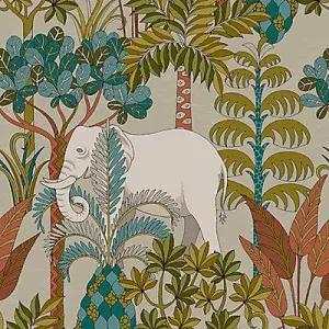 Grandeco Multicolour Elephant Forest Embossed Wallpaper Sample