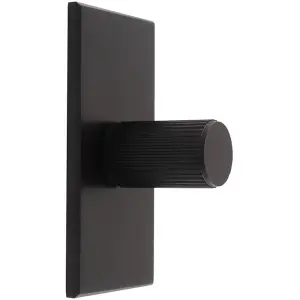 Reeded Cylinder Cabinet Door Knob & Matching Backplate - Matt Black 76 x 40mm