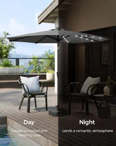 SONGMICS Parasol, Garden Umbrella, 32 Solar Powered LED Lights, Dual-Tilt System, Outdoor, Without Base, Grey