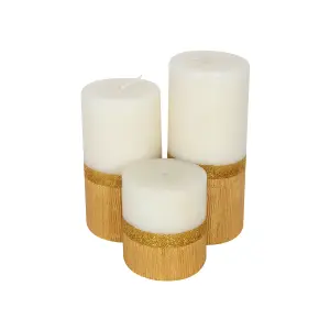 Pillar Candle Set of 3 Unscented Two Tone White & Gold Candles by Laeto Ageless Aromatherapy - FREE DELIVERY INCLUDED