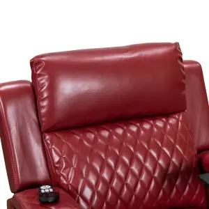 Electric Recliner Armchair & Cinema Seat with Cup Holders and Massage in Red Leather Aire - Venice Series One