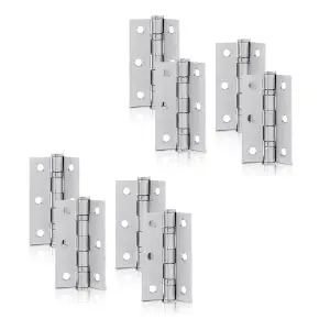 XFORT 3 Inch (75mm) Satin Chrome Ball Bearing Hinges, Steel Door Hinge for Wooden Doors (4 Pairs)