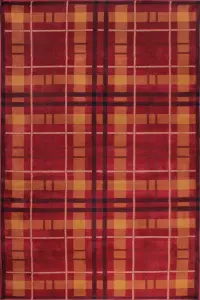 Tartan Red Chequered Tartan Easy to Clean Rug For Dining Room-120cm X 170cm