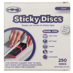 U-Wrap Sticky Discs Ready Cut Circles of Single Sided Adhesive Tape 50mm dia Pack of 250