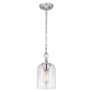 1 Bulb Ceiling Pendant Light Fitting Highly Polished Nickel LED E27 60W