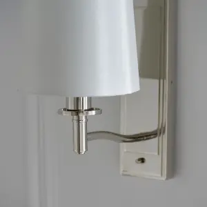 Luminosa Ortona Vintage Wall Lamp Bright Nickel White Fabric Shades with Toggle Switch