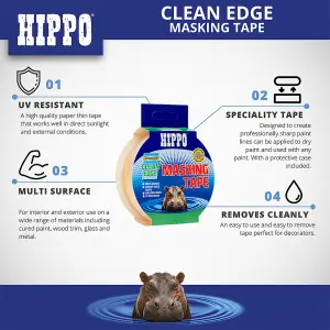 Hippo Clean-Edge Masking Tape 38mm x 41m - Pack of 2