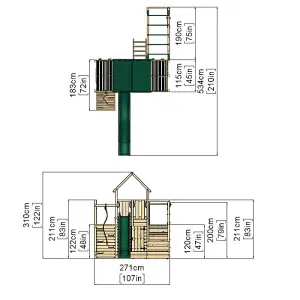 Rebo Modular Wooden Climbing Frame Playset - M21 Ramp, Den & Monkey Bars