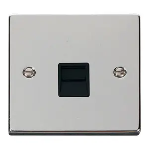 Polished Chrome Secondary Telephone Single Socket - Black Trim - SE Home