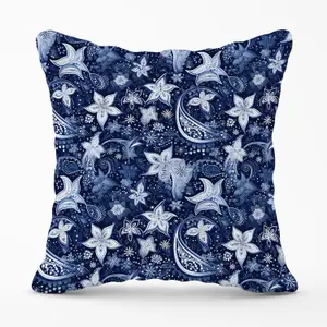 Paisley Christmas Stars Blue Outdoor Cushion 45cm x 45cm