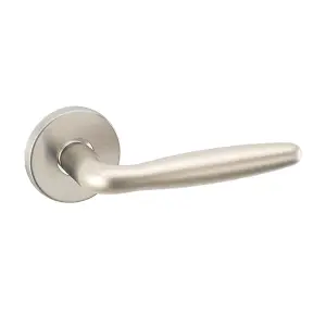 URBNLIVING 107mm Length 2 Pcs Rouen Metal & Satin Nickel Rose Lever Latch Door Handles Set