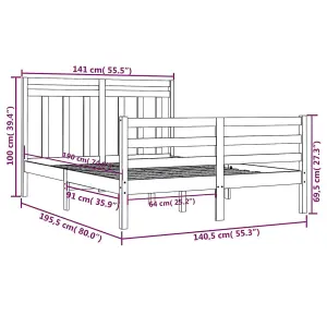 Berkfield Bed Frame Grey Solid Wood 135x190 cm 4FT6 Double