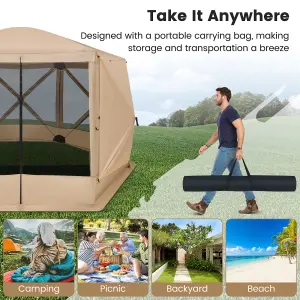 Costway 346 x 305 cm Pop-up Screen House Tent 6-Sided Camping Gazebo Instant Setup Hub Tent with Portable Carrying Bag