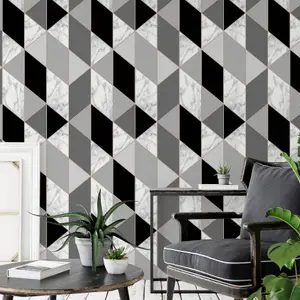 Sublime Marble Charcoal Metallic effect Geometric Smooth Wallpaper