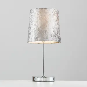 ValueLights Pair Of Modern Polished Chrome Table Lamps With Silver Grey Velvet Shades