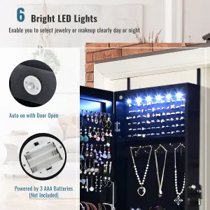 Costway Lockable LED Lights Jewelry Cabinet W/ Mirror Wall/Door Mounted Jewelry Armoire