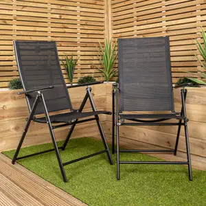 Set of 2 Outdoor Garden Patio Multi Position Reclining Folding Chair in Black