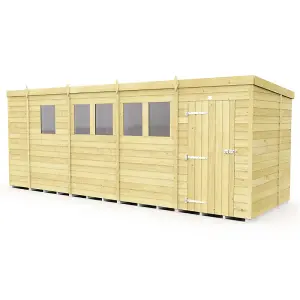 17 x 6 Feet Pent Shed - Single Door With Windows - Wood - L178 x W492 x H201 cm