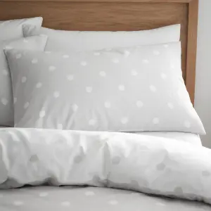 Catherine Lansfield Brushed Polka Dot Cotton Reversible King Duvet Cover Set with Pillowcases Grey