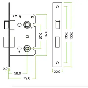 EAI Bathroom Lock 80mm / 57mm Backset BLACK for Internal Wooden Bathrooms Accepts 5mm Square Spindle CE UKCA & Fire Door Approved