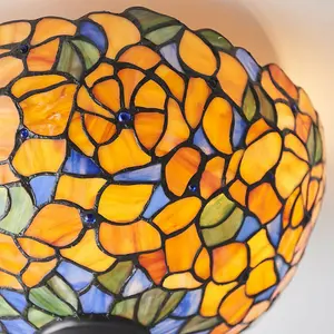 Tiffany Glass Semi Flush Ceiling Light Yellow Flower Round Inverted Shade i00052