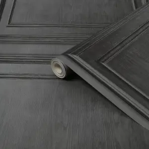 Fresco Wood panelling Grey Smooth Wallpaper Sample