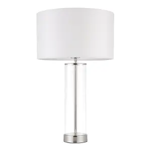 Anson Lighting Seeley Table light finished in Bright nickel plate, clear glass and vintage white fabric