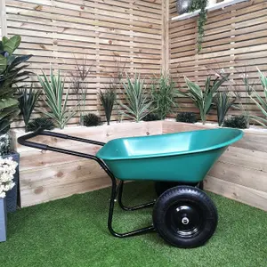 Heavy Duty 2 Wheel Outdoor Pneumatic Plastic Garden Wheelbarrow in Green