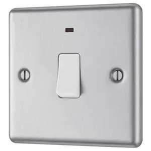 GoodHome 20A Rocker Raised rounded Control switch with LED indicator Steel effect