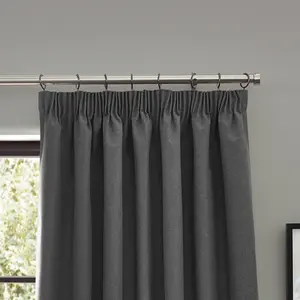 furn. Dawn 100% Blackout Thermal Charcoal Pencil Pleat Curtains, 117 x 137cm