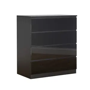 Home Source Lugano Black 4 Drawer Chest of Drawers High Gloss Drawer Fronts