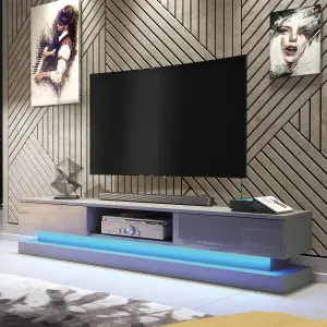 Bloom TV Unit 180cm Dark Grey with High Gloss Doors and LED Lighting - Creative Furniture