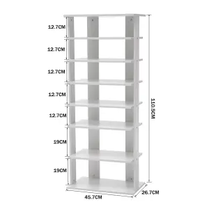 7 Tiers White Vertical Household Space Saving Shoe Rack Entryway Shoe Storage Shelf Unit