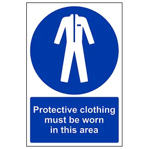 Protective Clothing Worn In Area Sign - Rigid Plastic - 200x300mm (x3)