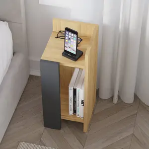 Lochlan Modern Compact Nightstand Bedside Table 25 x 27 x 60cm  Bedroom Furniture Oak/Anthracite / Right Orientation