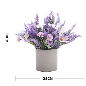 Artificial Lavender Potted Purple Flower Rustic Wood Planter Tabletop Decor 20cm (W)