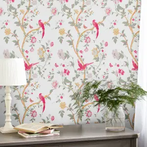 Laura Ashley Summer Palace Peony Animal Smooth Wallpaper Sample