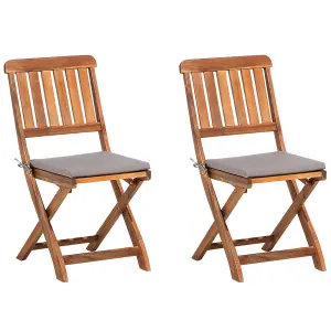 Set of 2 Garden Chairs with Cushions CENTO Acacia Wood Grey