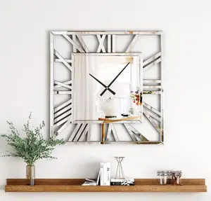 Full Mirrored Square Wall Clock Roman Numeral