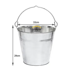 simpa 15L Heavy Duty Galvanised Metal Bucket Pail with Handle - Set of 5