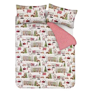 Smart Living Luxury Super Soft Reversible Christmas Town House Duvet Cover with Pillowcase